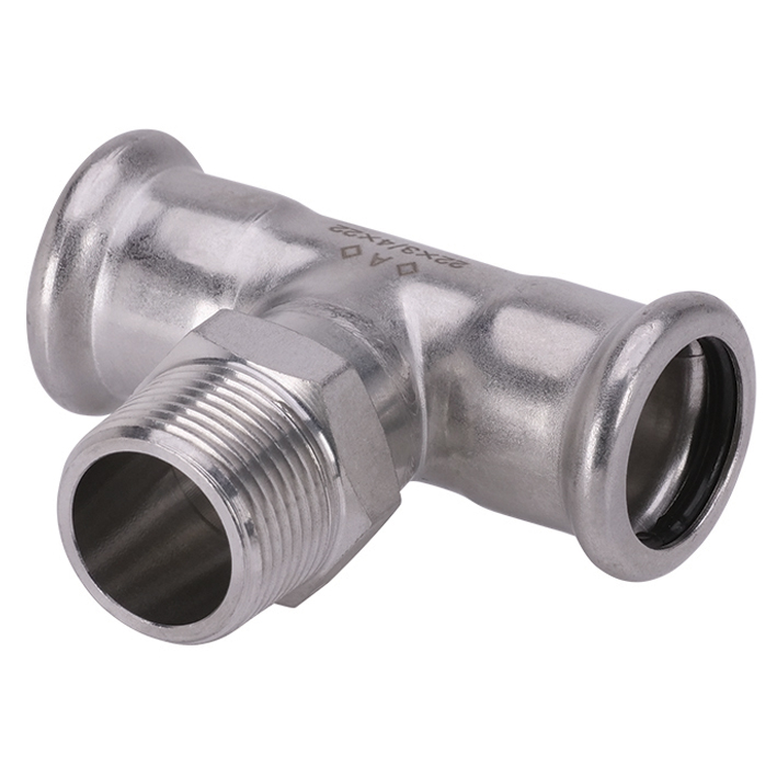 A Press Inox T-Stück mit kon. AG (R), M-Kontur, 316L, PS26133G