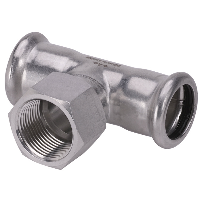 A Press Inox T-Stück mit zyl. IG (Rp), M-Kontur, 316L, PS26130G